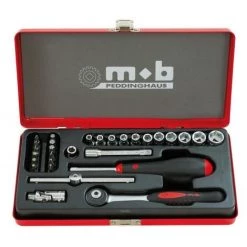 MOB OUTILLAGE Coffret 1/4 29 Pièces Douilles 6 Pans Et Cliquet Rond MOB