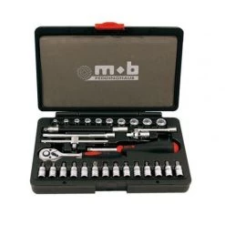 MOB OUTILLAGE Coffret De Douilles 1/4" 31 Pièces 6 Pans MOB Cliquet Poire